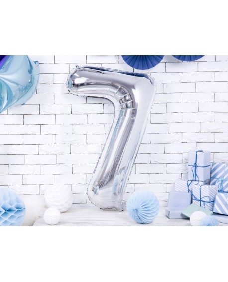 XXL foil balloon 86 cm SILVER Number 7