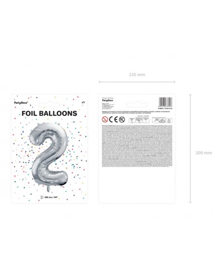 Balon foliowy XXL 86 cm SREBRNY Cyfra 2