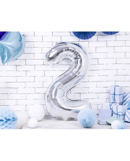 Balon foliowy XXL 86 cm SREBRNY Cyfra 2