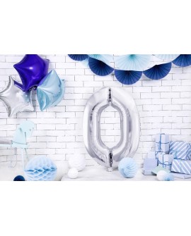 XXL foil balloon 86 cm SILVER Number 0
