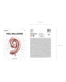 Balon foliowy XXL 86 cm RÓŻOWE ZŁOTO Cyfra 9