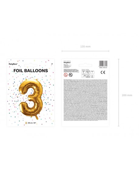 Balon foliowy XXL 86 cm ZŁOTY Cyfra 3