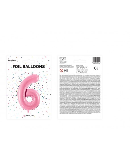 Balon foliowy XXL 86 cm RÓŻOWY Cyfra 6