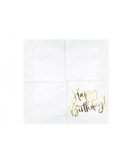 Serwetki Happy Birthday 20 szt. Metaliczny napis Złoto