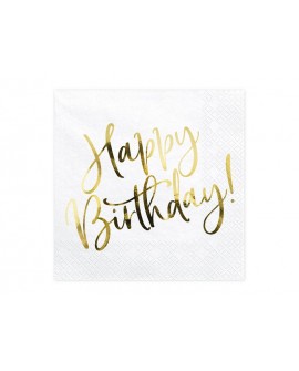 Serwetki Happy Birthday 20 szt. Metaliczny napis Złoto