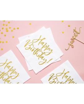 Serwetki Happy Birthday 20 szt. Metaliczny napis Złoto