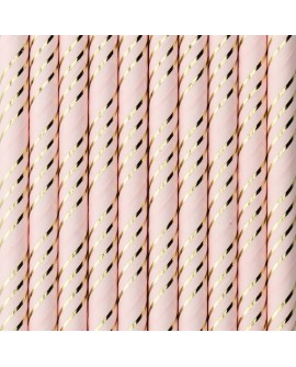 Słomki papierowe 10 szt. RÓŻOWE PASECZKI METALICZNE