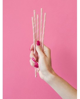 Słomki papierowe 10 szt. RÓŻOWE PASECZKI METALICZNE