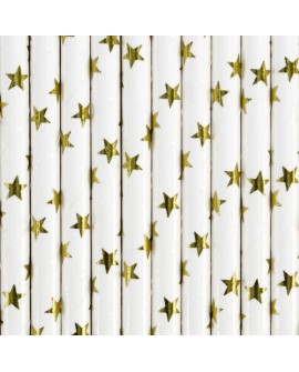 Papierstrohhalme 10Stk Streifen, gold Papierstrohhalme 10Stk Streifen, gold