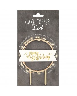 Topper Happy Birthday drewniany LED świeci Topper Happy Birthday drewniany LED świeci