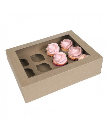 Verpackung für 12 Cupcakes Natural Kraft 2 Stk.