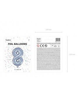 Balon foliowy 35 cm HOLOGRAFICZNY Cyfra 8