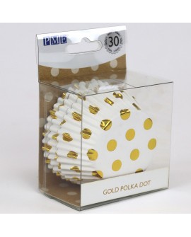 Papilotki PME 30 szt BIAŁE ZŁOTE GROCHY